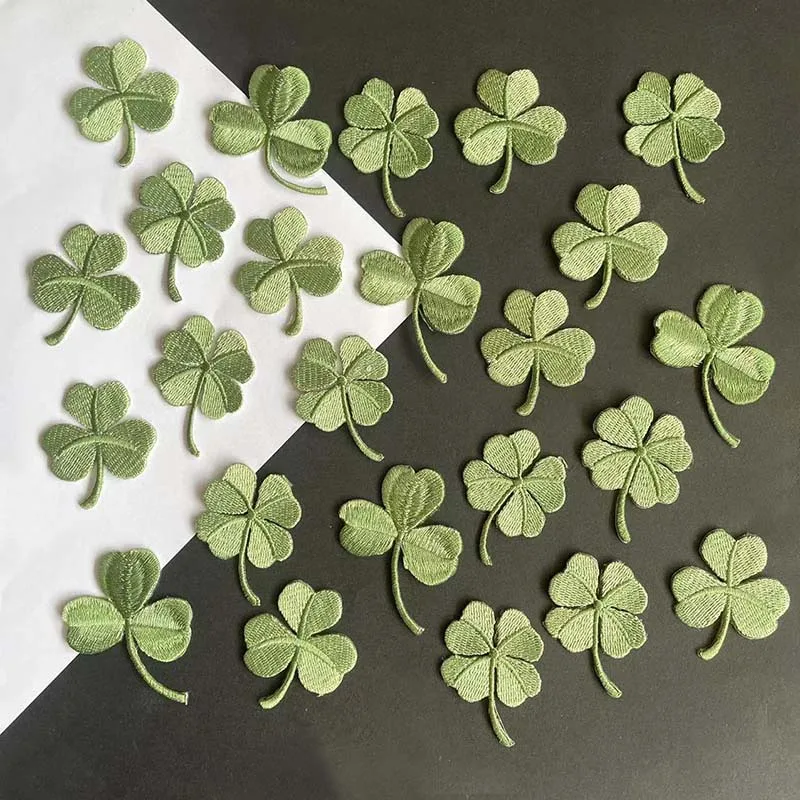 Red Clover Flower - 9 قطع/رقعة تطريز أوراق خضراء قماشية